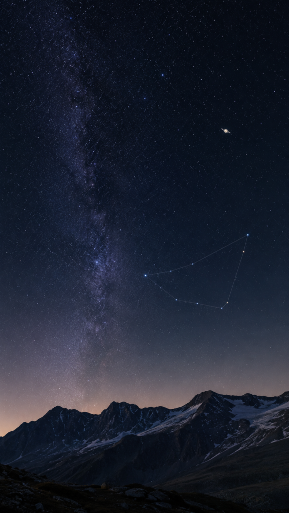 Koziorożec – gwiazdozbiór znaku zodiaku na tle zimowego nocnego nieba